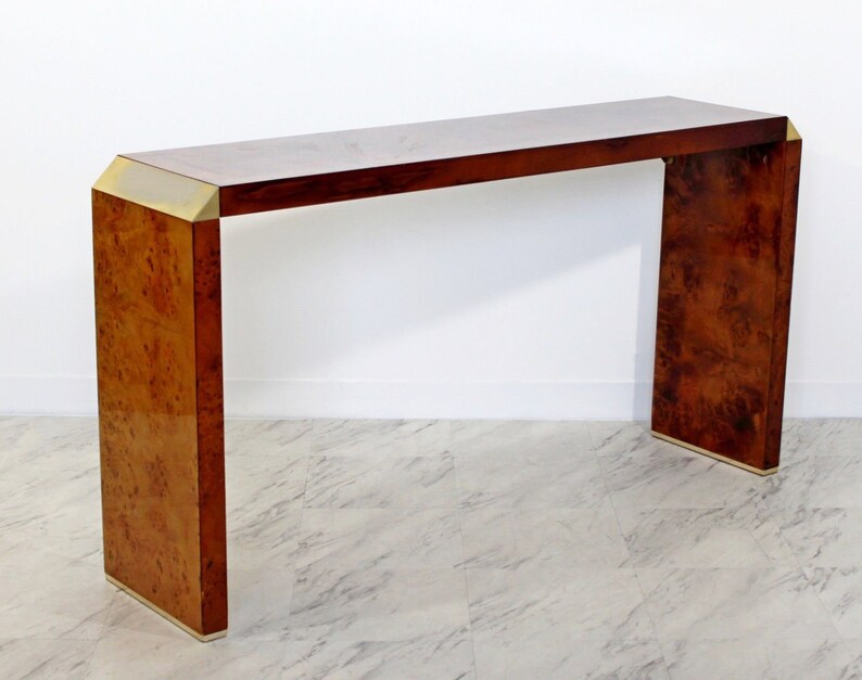 Mid Century Modern Burl Wood Brass Console Table Baughman Image 0