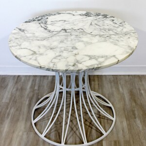 Mid Century Modern Woodard White Patio Table w Marble Top Round 1960s image 3