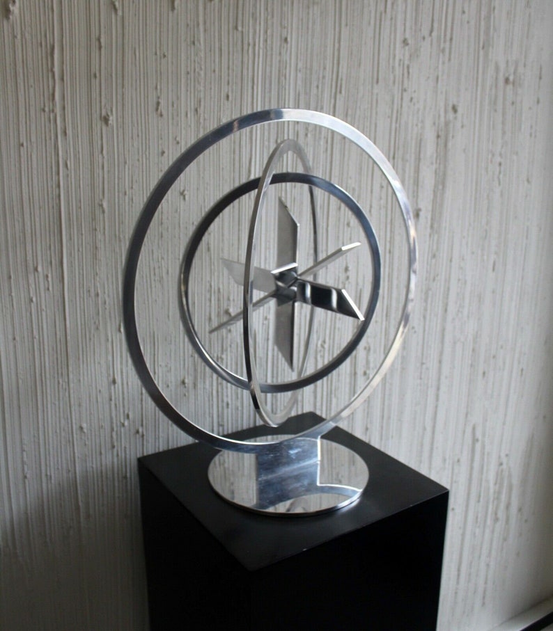 Phyllis Mark Kinetic Modern Steel Metal Floor Sculpture with Pedestal Signed afbeelding 6