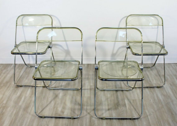 Mid Century Modern Set 4 Lucite Chrome Folding Side Chairs Etsy