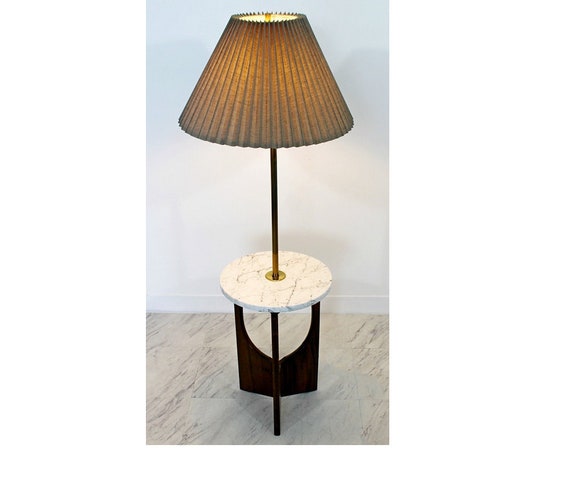 Mid Century Modern Walnut Brass Marble, Brass Floor Lamp With Table