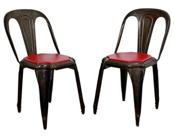 Mid Century Modern Pair of Fibrocit Stacking Bistro Chairs Metal France 1950s