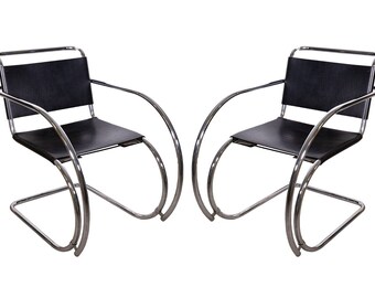 Mid Century Modern Pair of MiesVan Der Rohe Chrome & Leather Mr Lounge Chairs