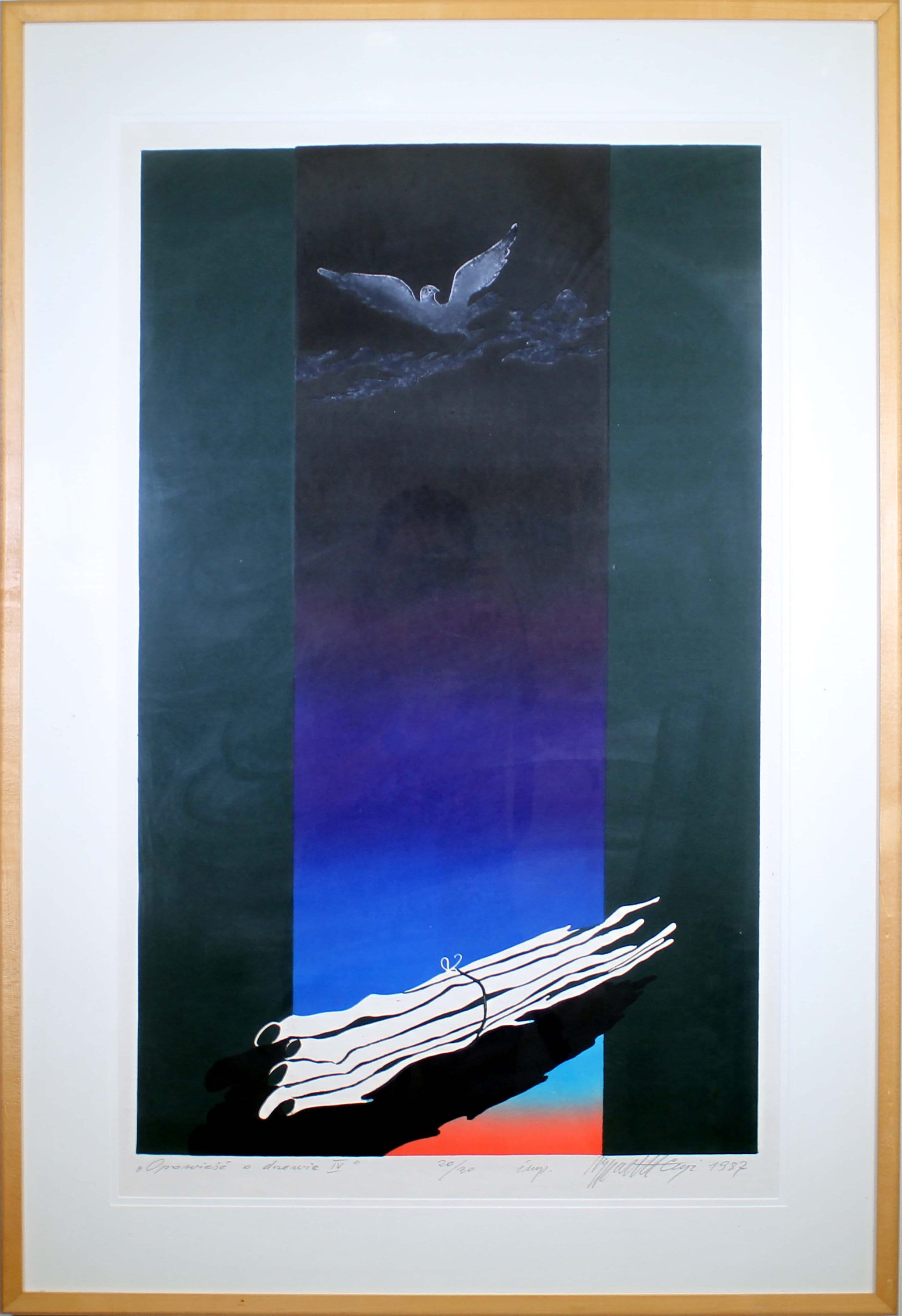 Zygmunt Czyz Surrealist Soaring Dove Signed Linocut on Paper