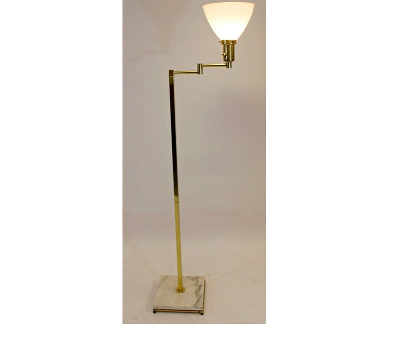 Vintage Mid Century Modern Brass Marble Swing Arm Floor Lamp Koch Lowy Style