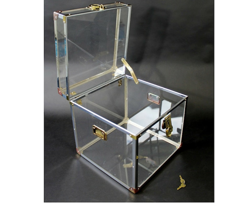 Mid Century Modern Brass Lucite Acrylic Square Side End Cabinet Table 1970s