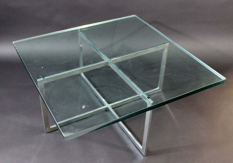 Mid Century Modern Mies Van Der Rohe Style Chrome Glass Square - Mid Century Chrome Glass Coffee Table Mid Century Modern Mies Van Der Rohe Style Chrome Glass Square - Mid Century Chrome Glass Coffee Table