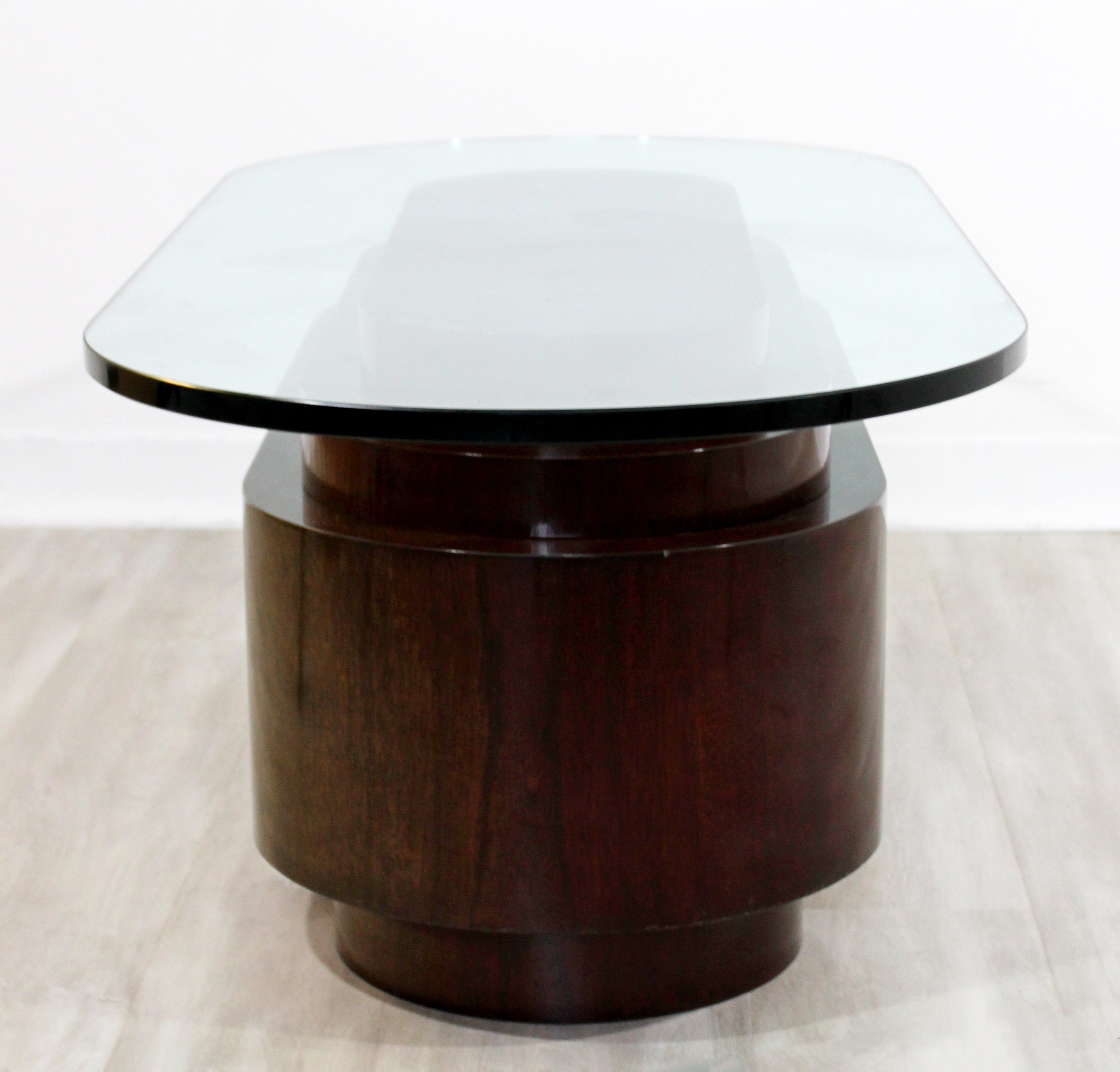 Art Deco Style Coffee Table Walnut Veneer Base w Oval Glass Etsy