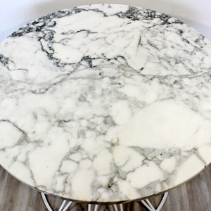 Mid Century Modern Woodard White Patio Table w Marble Top Round 1960s image 4