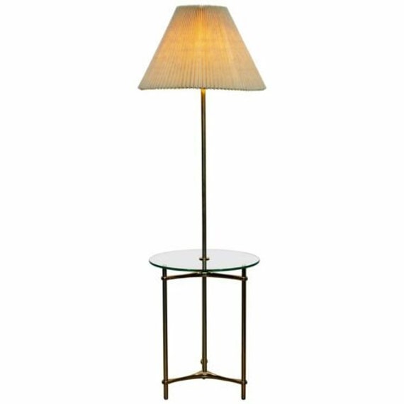 Mid Century Modern Laurel Brass Glass Tripod Floor Lamp Table 1970s Orig Shade