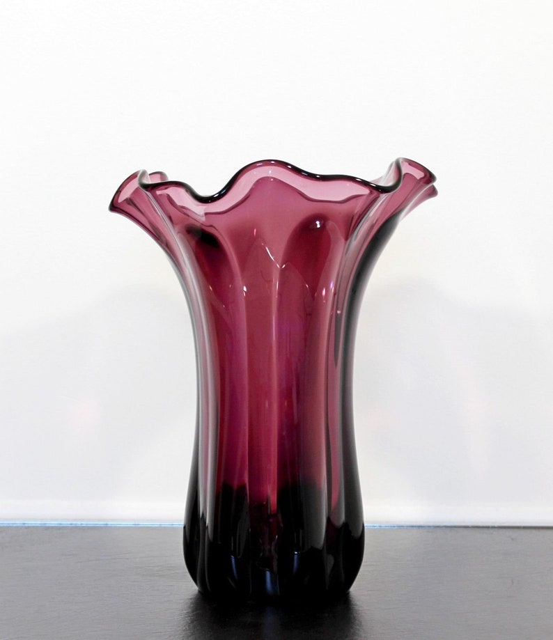 Mid Century Modern Purple Glass Art Vase Vessel Flower Organic Etsy
