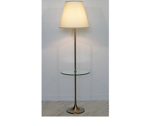 Mid Century Modern Laurel Brass Porcelain Glass Floor Lamp Table 70s Orig Shade