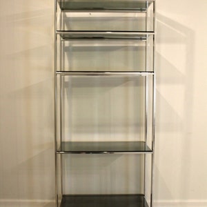 Baughman Style Brushed Steel & Smoked Glass Etagere Shelving Unitetagere imagen 2