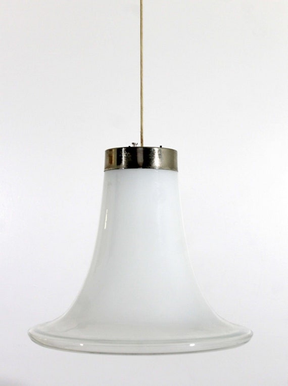 Mid Century Modern Murano Italian White Glass Chrome Pendant Image 0