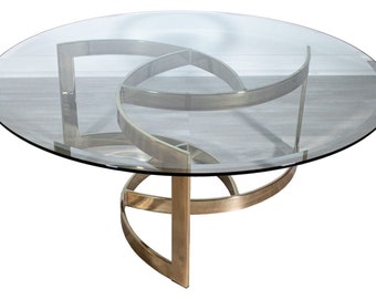 Contemporary Modern Leon Rosen Pace Round Sculptural Brass Glass Coffee Table