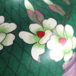 Pair of Chinese Cloisonne Vases Floral Design with Scolls & Gourd Green Art Deco image 8