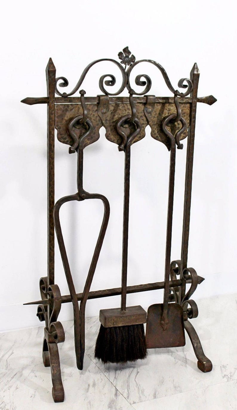 French Art Deco Hand Wrought Iron Andiron Fireplace Etsy