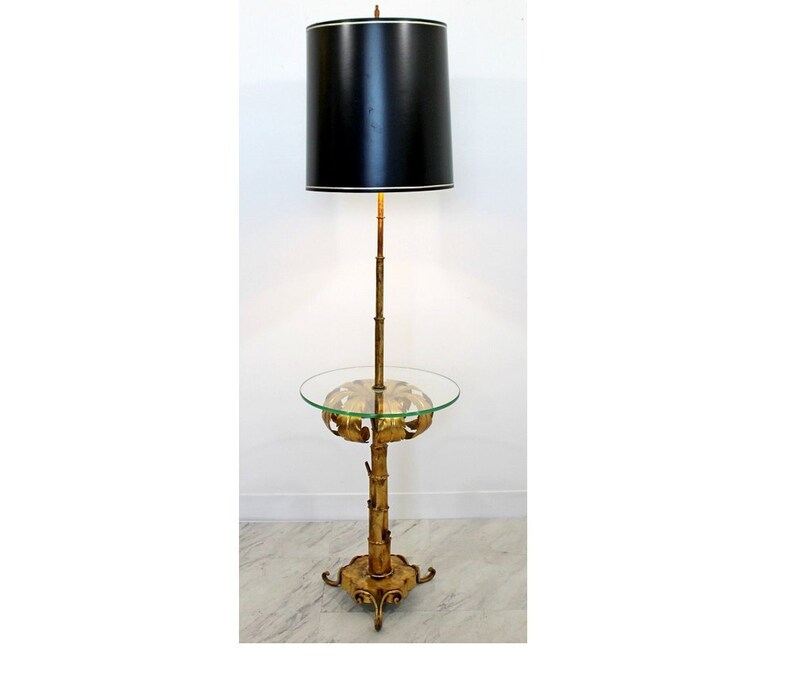Modern Hollywood Regency Brass Glass Floor Lamp Table Arthur Court Style