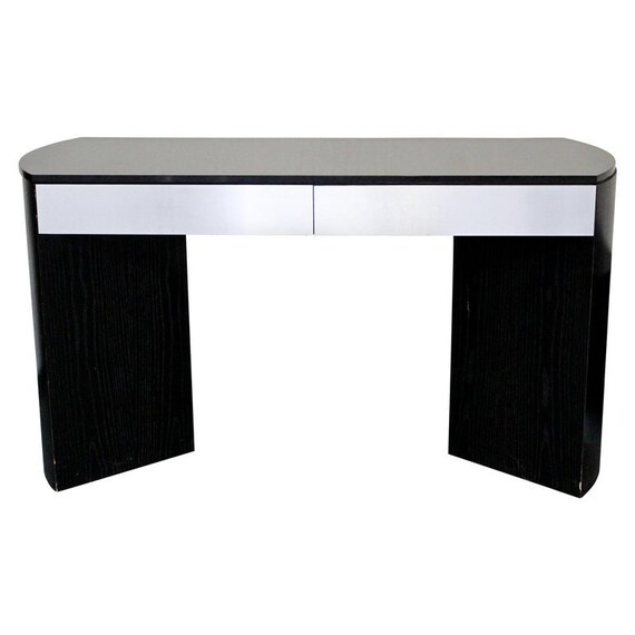 Contemporary Modern Black Wood Granite Topped Console Table W Etsy