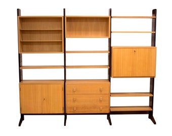 3 Bay Modular Wall Unit Bookshelf w Cabinets Free Standing Mid Century Modern