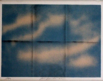 Joe Goode Grey Folded Clouds 1971 Signed Modern Lithograph Framed 33/50