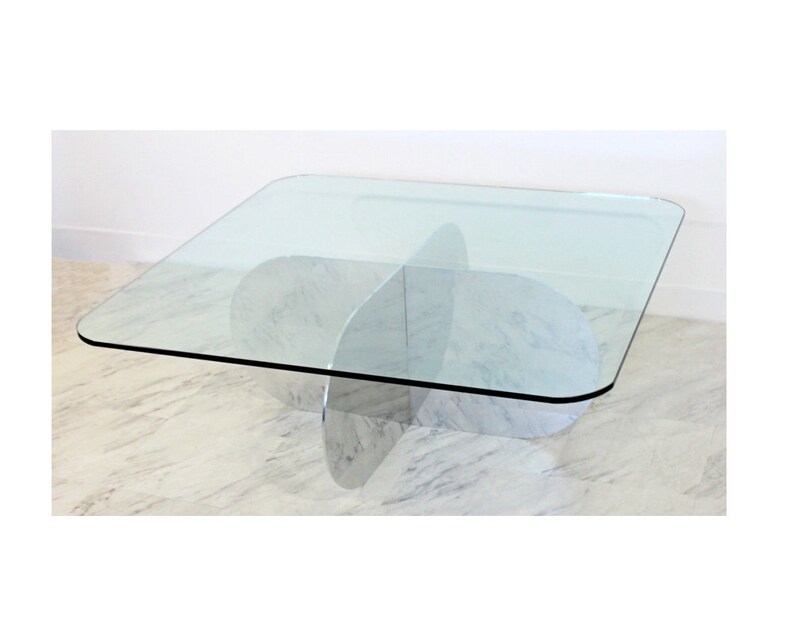 Mid Century Modern Interlocking Chrome Glass Coffee Table Pace Brueton Attr