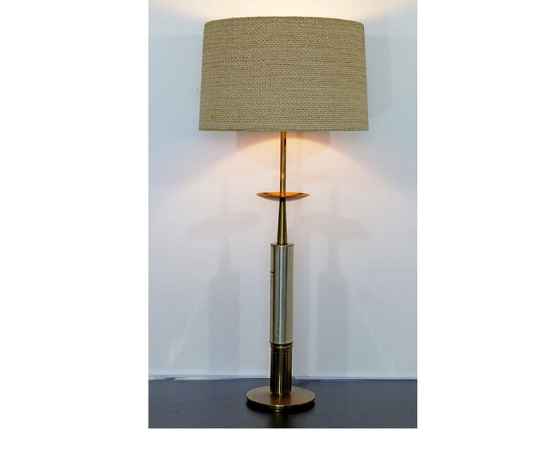 Mid Century Modern Laurel Brass Porcelain Glass Floor Lamp Table 70s Orig Shade