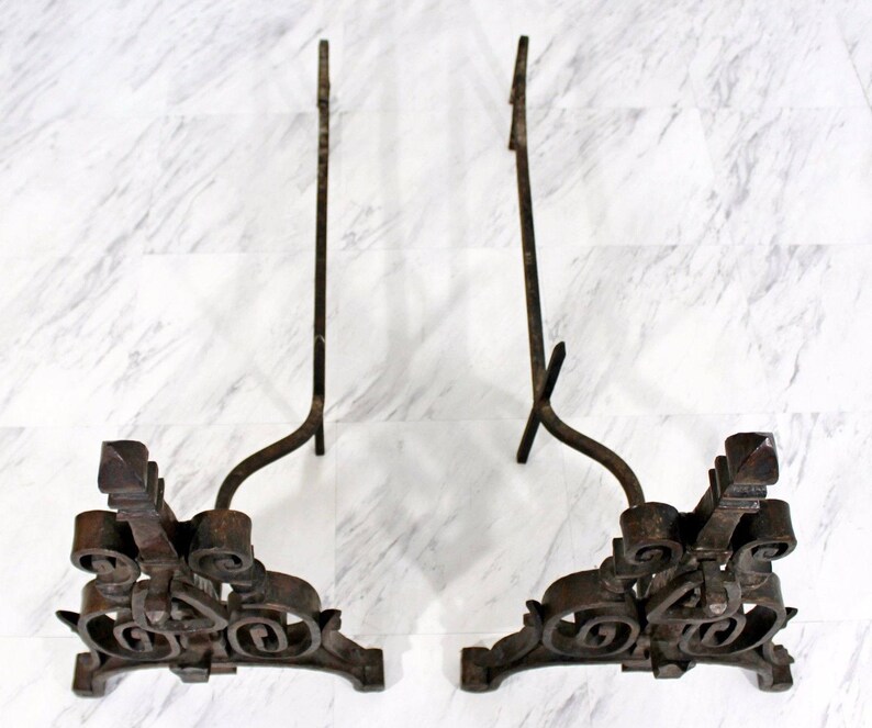 French Art Deco Hand Wrought Iron Andiron Fireplace Etsy
