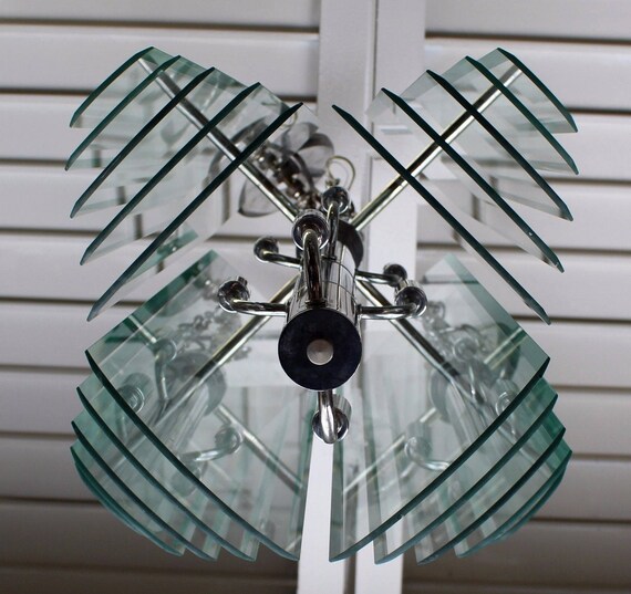 Contemporary Large Tiered Glass Chrome Hanging Ceiling Chandelier By Luminaire