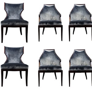 Set of 6 Baker Marat & Malmaison Velvet and Mahogany Wood Dining Chairs image 1