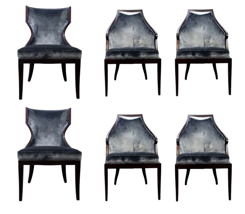 Set of 6 Baker Marat & Malmaison Velvet and Mahogany Wood Dining Chairs image 1