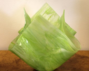 Contemporary Modern Signed Studio Art Green Glass Handkerchief Vase Sculpture