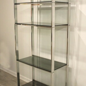 Baughman Style Brushed Steel & Smoked Glass Etagere Shelving Unitetagere image 7