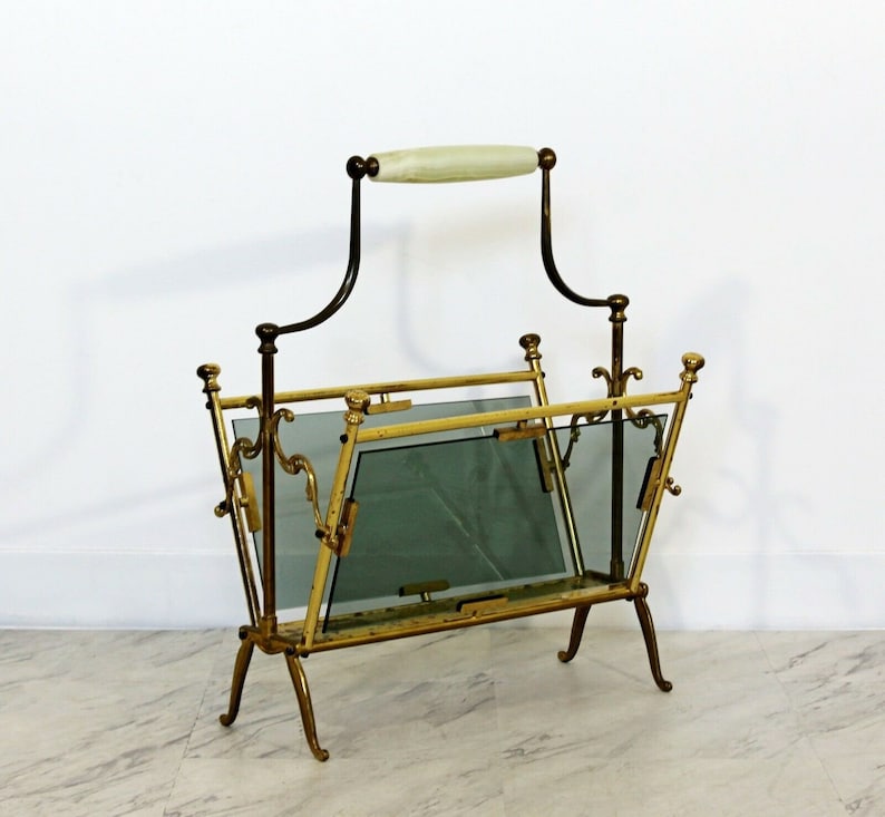 Mid Century Modern Italian Brass Glass Magazine Rack Lacca - Etsy