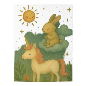 Whimsical Baby Swaddle Blanket with Unicorn and Bunny Design, Nursery Decor, Baby Shower Gift, Cozy Infant Wrap, Soft Blanket