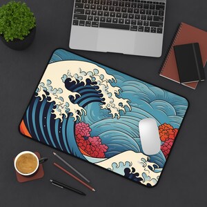 Japanese Wave Desk Mat, Japanese Desk Pad, Gift for Gamers