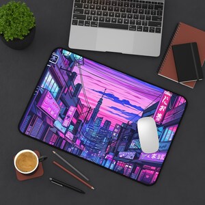 Japanese Urban Anime City Desk Mat, Japanese Anime Desk Pad, Gift for Gamers