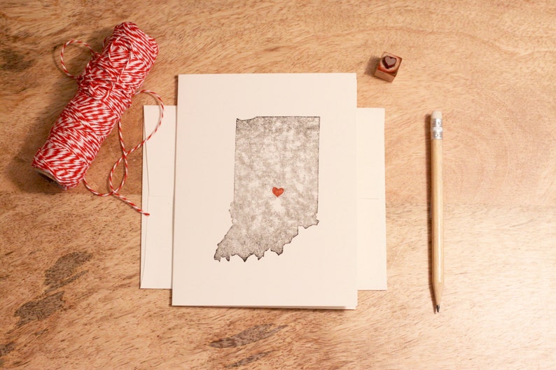 Indiana State Notecard Heart Greeting Card Rustic Modern Moving Thank You Chic Handmade Wedding Set of Cards Travel