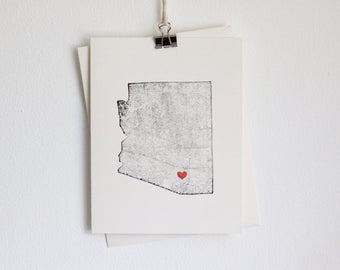 Arizona State Notecard / Heart / Greeting Card / Rustic / Modern / Moving / Thank You / Chic / Handmade / Wedding / Set of Cards / Travel