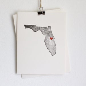 Florida State Greeting Card / Florida Map / Card with Heart / Handmade Card / Florida Wedding / Moving to Florida / Florida Postcard