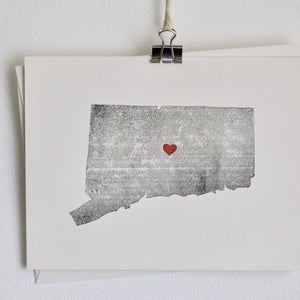Carte pour correspondance de l'État du Connecticut / Cœur / Carte de voeux / Rustique / Moderne / Déménagement / Merci / Chic / Fait main / Mariage / Voyage