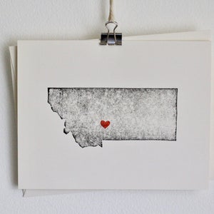 Cartão de nota do estado de Montana / Coração / Cartão de felicitações / Rústico / Moderno / Em movimento / Obrigado / Chique / Feito à mão / Casamento / Conjunto de cartões / Viagens
