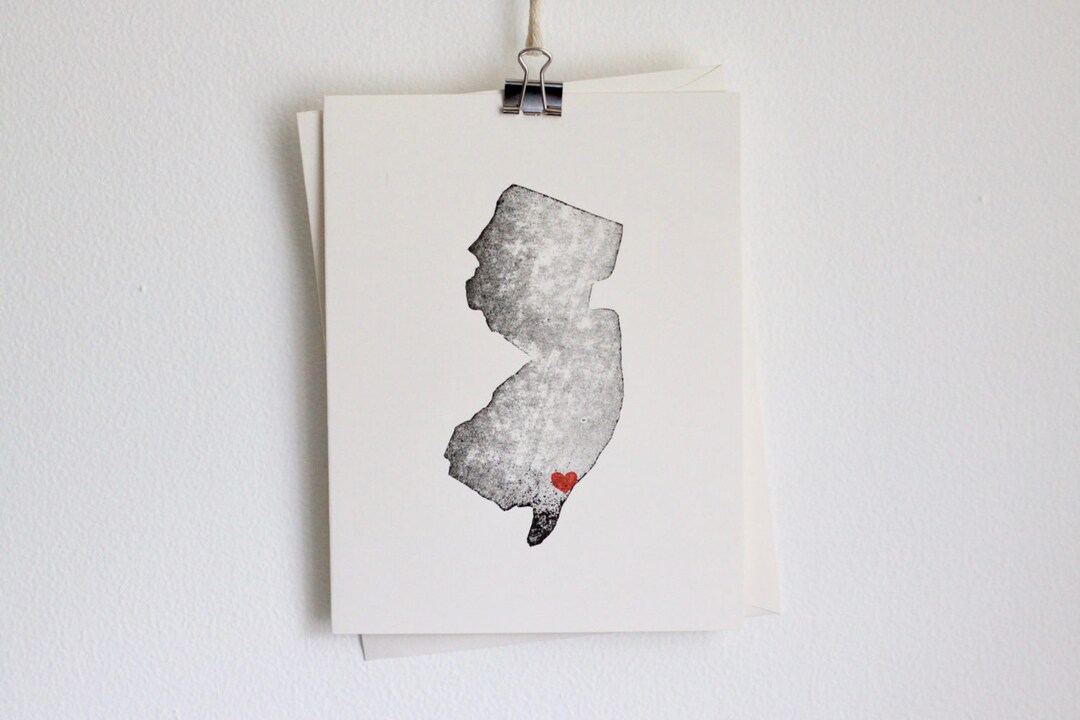 State Note Cards New Jersey State Notecard / Heart / Greeting Card / Rustic / Modern ...