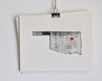 Oklahoma State Notecard / Heart / Greeting Card / Rustic / Modern / Moving / Thank You / Chic / Handmade / Wedding / Set of Cards / Travel
