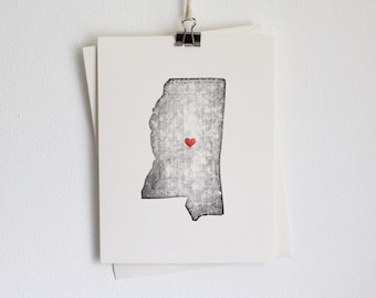Carte Mississippi / Carte de voeux Mississippi / Papeterie Mississippi / Cadeau Mississippi / Carte coeur Mississippi / Merci Mississippi