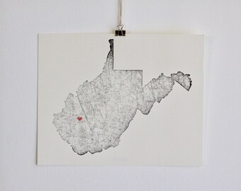 West Virginia / State Map Print / West Virginia Home / West Virginia Print / West Virginia Art / West Virginia Decor / Mother's Day Gift