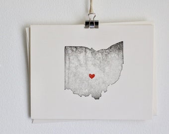 Ohio State Notecard / Heart / Greeting Card / Rustic / Modern / Moving / Thank You / Chic / Handmade / Wedding / Set of Cards / Travel