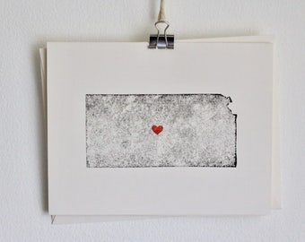 Kansas State Notecard / Heart / Greeting Card / Rustic / Modern / Moving / Thank You / Chic / Handmade / Wedding / Set of Cards / Travel