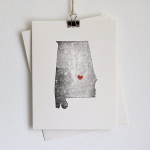 Alabama State Notecard / Heart / Greeting Card / Rustic / Modern / Moving / Thank You / Chic / Handmade / Wedding / Set of Cards / Travel