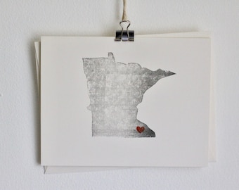 Minnesota State Greeting Card / Heart Card / Minnesota Vikings / Minnesota Twins / Thank You Cards / Handmade Card / Wedding Card